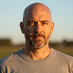 8k photography from a balded middle aged man with a short goatee beard , golden hour, Photography by Jimmy Nelson