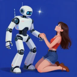 robot falls in love with human, vaporwave painting