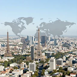 panorama with every important landmark building and monument of the world, hyperdetailed photo, daylight