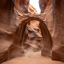 arc gates in a canyon, dust light, ultra realistic details, 8 k