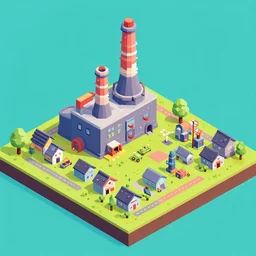 rpg game small town power plant isometric viewpoint trending on artstation unreal engine low poly