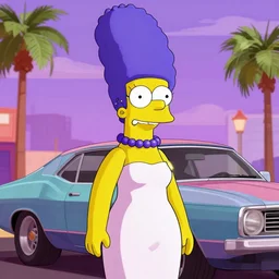Marge Simpson in Grand Theft Auto 5 cover art, epic, 4k resolution, extremely detailed, very sharp, artstation, digital art, vibrant,