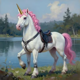 Beautiful portrait digital painting, oil painting, anthro anthropomorphic unicorn androgynous , at a lake anarchist anarcho-punk Punk Punk outfit. furaffinity, artstation
