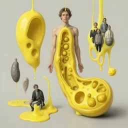 human mitosis by norman rockwell and gil elvgren and greg rutkowski and michal karcz and magali villeneuve and gerald brom, chiaroscuro!!, solarpunk, postminimalism, opaque yellow liquid, floating, tendrils, ooze, hyperrealism, surrealism
