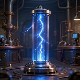 photography of a hyper realistic tesla coils, highly detailed blue lighning. ancient steam punk laboratory background. high detail, professional digital art, unreal engine 5 8 k rendering, stunning, artstation