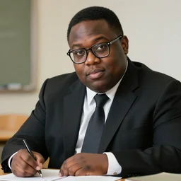 dslr 8 5 mm professional portrait of a chubby clean - shaven black thirty - four year old light skinned man studying for a test, round features, square prescription glasses, black suit jacket, necktie, brown eyes, straight black hair, academic, very smart, scholarly yet kind, studying, portrait by annie leibowitz