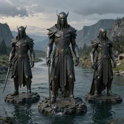 River Anduin Arganoth statues in the evening, detailed matte painting, cinematic, Alan Lee, Artstation