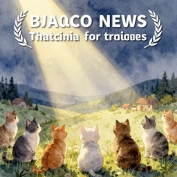 watercolor illustration style, cute! cats!!! watch news