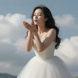 beautiful girl portrait in full gown blowing clouds, beautiful portrait, character concept style trending on artstation concept art detailed octane render cinematic photo - realistic 8 k high detailed
