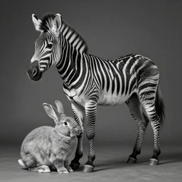 rare classified photo, black & white, studio lighting, a short skinny bull zebra elephant rabbit, real fur, real skin