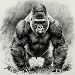 charcoal drawing of an angry silverback gorilla charging the viewer, highly detailed