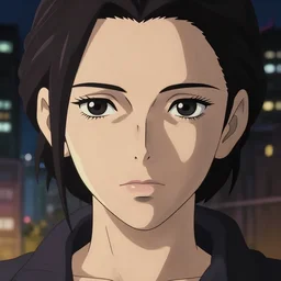 symmetrical!! a film portrait of an assassin woman, finely detailed features, closeup at the face, smooth, sharp focus, perfect art, night city background, cinematic lighting, highly detailed, intricate, anime, artstation, trending on pixiv fanbox, painted by greg rutkowski, studio ghibli, yoji shinkawa, hayao miyazaki