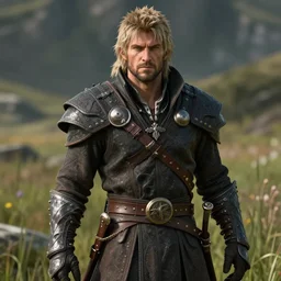 a handsome masculine rugged alistair from dragon age, ultra detailed, cinematic shot, photorealistic, octane render, high definition, drawn by gerry arthur, fine details, 8 k, with nature grassy background