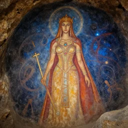 futuristic space empress in the style of cave art