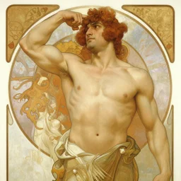 hercules, painting by gaston bussiere, craig mullins, greg rutkowski, alphonse mucha