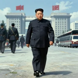 kim jong - il walking in 1 9 6 0 s pyongyang, epic thriller in the style of ghost in the shell by mamoru oshii