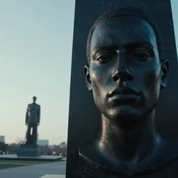 cinestill 5 0 d candid photographic portrait by helen levitt of a black marble monument of ron desantis in the distance, extreme long wide shot, modern cyberpunk moody emotional cinematic, clear skies, 8 k, hd, high resolution, 3 5 mm, f / 3 2, ultra realistic faces, ex machina