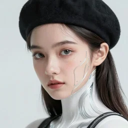 classy elegant sophisticated very up close portrait of a cute dainty with beret girl, cyber future white tights, ultra detailed wire decoration ， digital art ， fantasy art by nixeu and guweiz and sam yang, sleek curves, intricate sharp focus, trending on artstation hq, deviantart, pinterest, unreal engine 5, 4 k uhd image