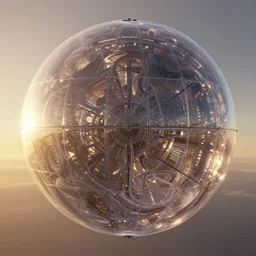 dyson sphere in space, transparent panels, intricate abstract, unreal engine tech demo, golden hour, scifi