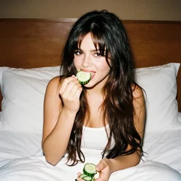 Melanie Martinez eating cucumbers on her bed, Melanie Martinez