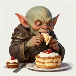 medieval goblin eating cakes, detailed digital art, trending on Artstation