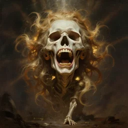 death is swallowed up in victory, very detailed and beautiful face, screaming with fear, artwork by artgerm, centered shot, wide angle, full body, mysticalpunk