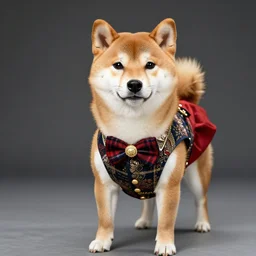 professional photograph of a shiba inu wearing a fancy outfit, high quality, HD, 8K, highly detailed