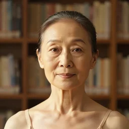 stunningly robust, elderly chinese prima ballerina in library, symmetrical face, golden hour, smooth, focus, highly detailed, hyper realistic, dramatic lighting, elegant, intricate, concept art, art by wlop, mars ravelo, greg rutowski, artstation