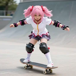 madoka kaname skateboarding photorealistic