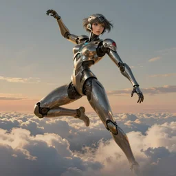 biblical mecha slim female, dynamic pose, in clouds, sunset, big eyes, portrait by mikhail vrubel, studio lighting, muted colors, by frank frazetta, extreme detail, reflections, trending on artstation, 8 k