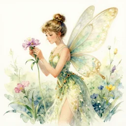 study of a flower fairy, illustration, watercolor, alan lee, detailed, pretty, ethereal, realistic, artstation