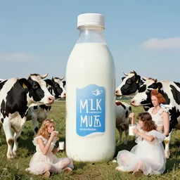 incredible absurd nihilistic surreal photoshoot advertisement for milk, people enjoying milk in the style of tim walker, people dressed as cows, cows dressed as people, celebration of milk, vsco film grain
