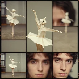 beautiful three point perspective film still of funky pop origami ballerina character study scene in merce cunningham, extreme closeup portrait in style of frontiers in victorian pin hole photography fashion architectural art studio seinen manga edition, holly herndon statues, pointe poses, tilt shift background, soft lighting, kodak portra 4 0 0, 8 k, macro, cinematic style by emmanuel lubezki