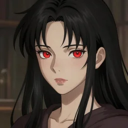 a beautiful girl with long black hair and red eyes, sharp focus, intricate, digital painting, artstation, highly detailed, ambient lighting, portrait by Studio Ghibli, Rossdraws, artgerm, Ilya Kuvshinov, and Greg Rutkowski