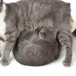grey kitten nursing from cat mother, franklin booth color