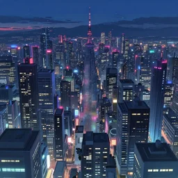 A cyberpunk city by Makoto Shinkai
