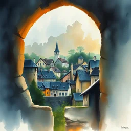 paint brush strokes, abstract watercolor painting of village, within castle stone wall, medieval straw roof, scandinavian viking age, ambient lighting, art by hans dahl, by jesper ejsing, art by anders zorn, wonderful masterpiece by greg rutkowski, cinematic light, american romanticism by greg manchess, creation by tyler edlin