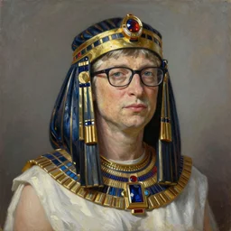 Bill Gates cosplaying as Cleopatra, oil on canvas, high quality professional portrait, highly detailed, trending on art station