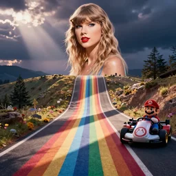 taylor swift on rainbow road mario kart wii map retro