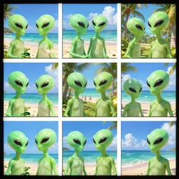 photo collage of aliens on vacation
