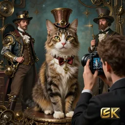 hyper realistic photographer taking a picture of a cat, magical, steampunk, painted by tom bagshaw, mucha, gaston bussiere, craig mullins, j. c. leyendecker 8 k