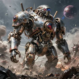an epic 3 d mattepainting and photobash of a massive steampunk cyborg of alien civilization with style of futuristic and hyper - realist and post apocalypse including nuclear war and daylight and interstellar with scifi blockbuster cg vfx concept art riot cinematic bio hazard soviet by zdislaw beksinski and fvckrender and visualdon trending on cgsociety unreal engine 5