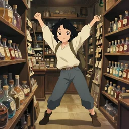 flat shading, anime frames, portrait of a young female traveler in a alchemist's potion shop interior shopping, cute face by ilya kuvshinov and yoshinari yoh, mucha, moody, dynamic perspective pose, lomography, hdr, detailed
