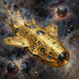 golden mothership in eye of the storm ,illustration, chaotic, invasion, phobos, nano hex armor hull, alien starship, glowing mercury storm on background, disintegration, volumetric lighting, soft lighting, soft details, painting oil on canvas by craig mullins and charlie bowater, octane render, HDR, trending on artstation, 4k, 8k, HD