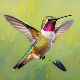 painting of a hummingbird, bright vibrant colors, beautiful