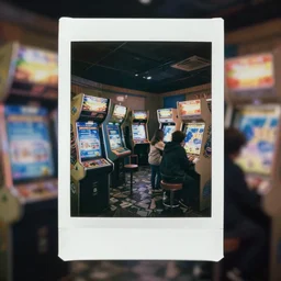 liminal polaroid of an arcade at night, art by tim hildebrandt, deep depth of field. highly detailed, hyper realism, hd, 4 k