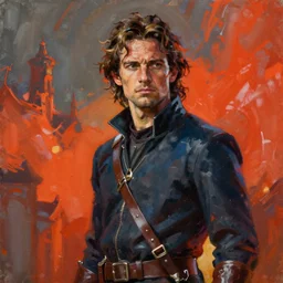 Cinematic painting of Kaladin from Stormlight Archive by Ross Tran Michael and Michael Whelan, trending on ArtStation, 4k, masterpiece, bold, epic, composition