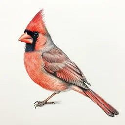 a color pencil drawing of a northern cardinal, white background