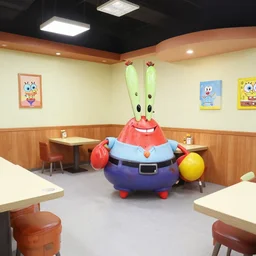 a restaurant inspired by the rusty krab from spongebob squarepants, interior, realistic, photography