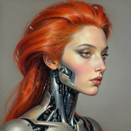 beautiful face of goddess with a vibrant hair by asher brown durand, center, profile picture, portrait by pantokrator, cybernetic cyborg by beksinski, transcending into divine by dali, detailed artwork